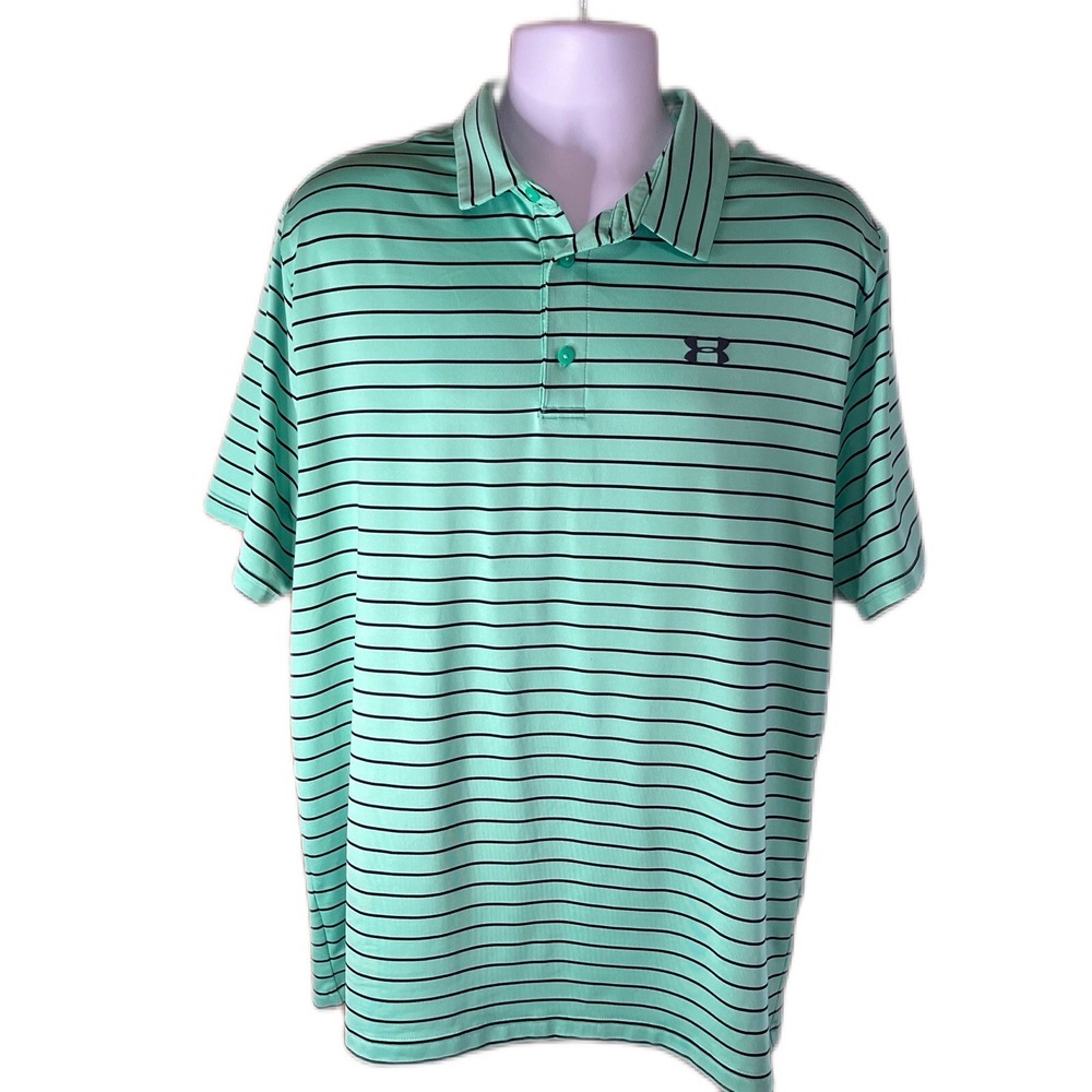 Men's XL Under Armour Men's Golf The Playoff Polo Green Black Stripe Short Sleev